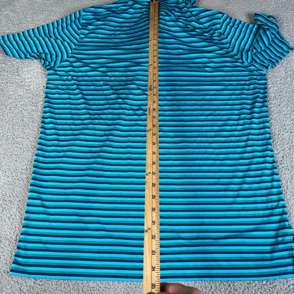 GREYSON Golf Polo XL Blue Green Black Stripe Performance B on Sleeve Wolf Logo - Picture 10 of 11